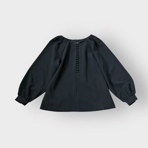 Banana Republic Black Pleated Boatneck Balloon Sleeve Blouse - Button Front